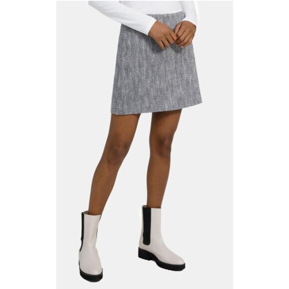 Theory Size 8 Navy Blue White Kerash Chevron Tweed Mini Skirt Linen Cotton Wool - Picture 7 of 7